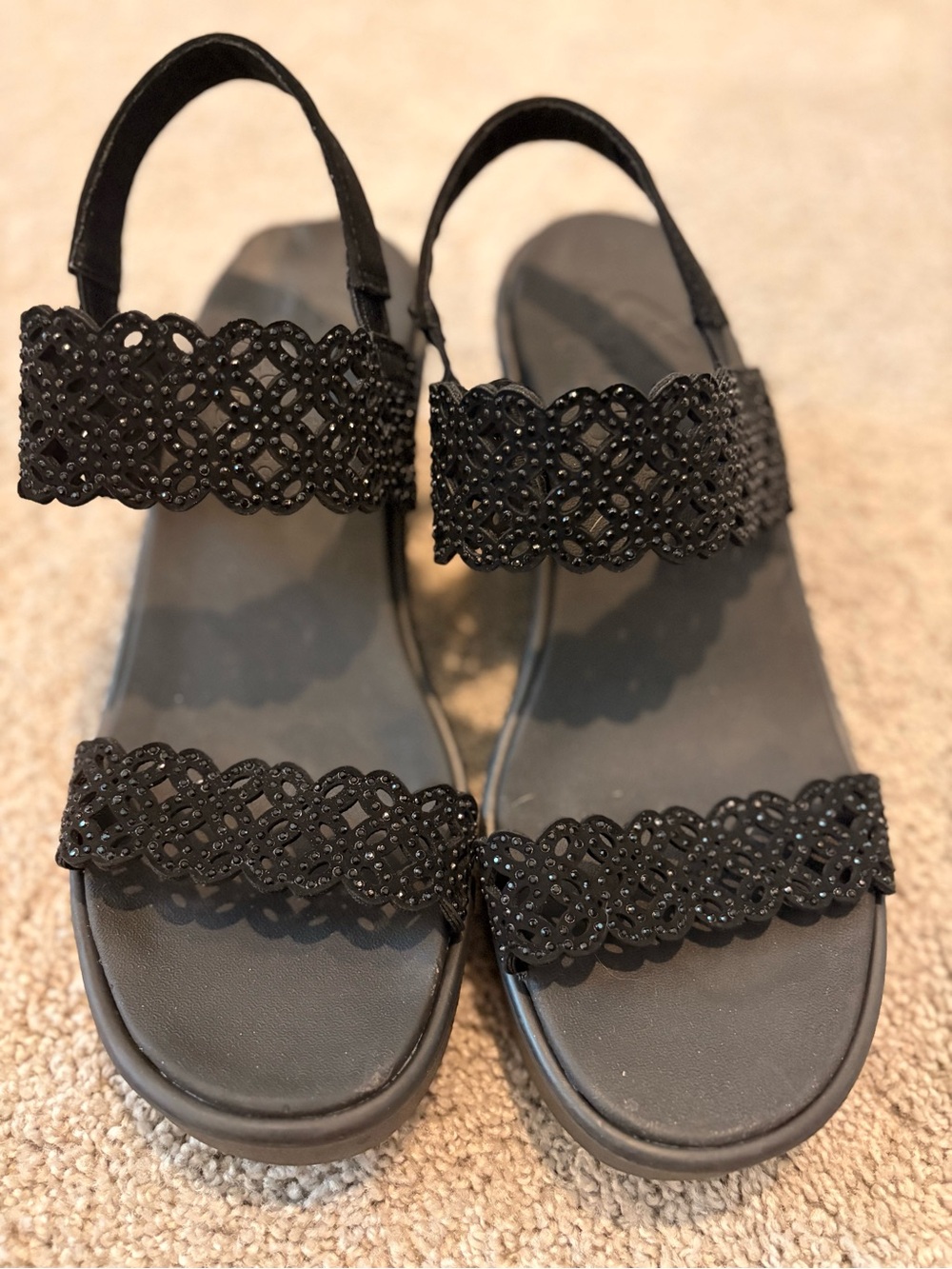 Skechers Black Beaded Wedge Sandals